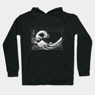 Hokusai Meets Fibonacci, Black and White Hoodie